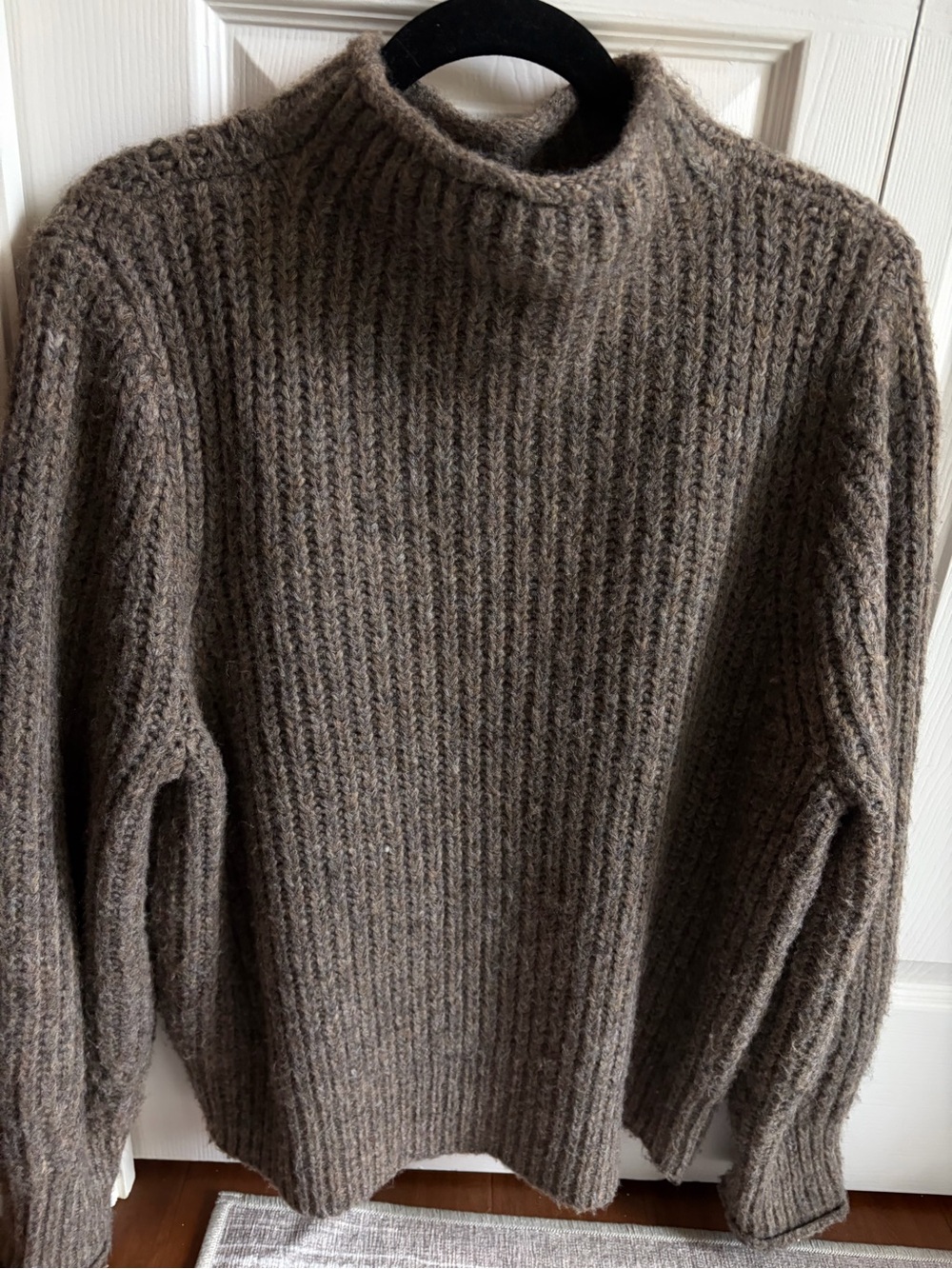 Womens Taupe Ribbed Knit Sweater - Classic Mock Neck